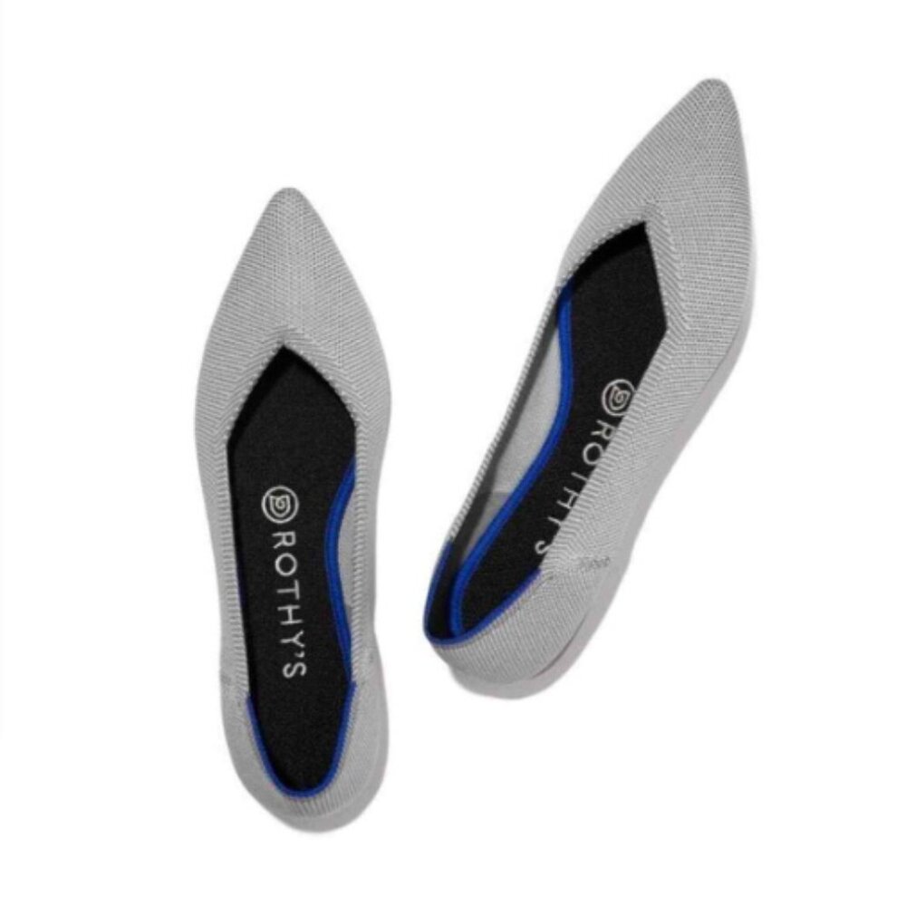 Rothys Flax Birdseye Light Gray Point Toe Flats 9.5